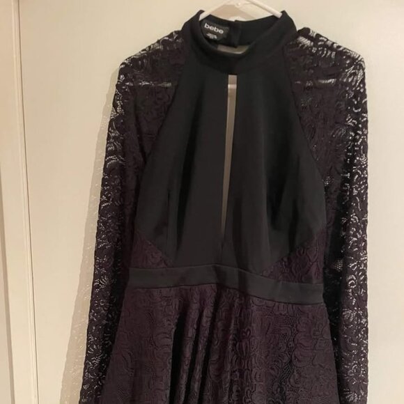 Like NEW! BEBE Black Sexy Lace Long Sleeve with Open Back - Picture 1 of 1